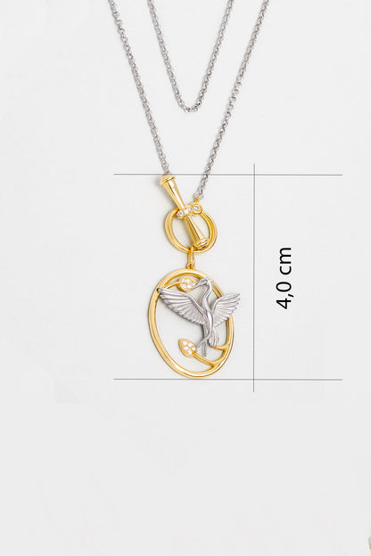 Turna Kuşu 18 Ayar Beyaz Ve Sarı Altın Kaplama 46 Cm Gümüş Kolye 1170904499