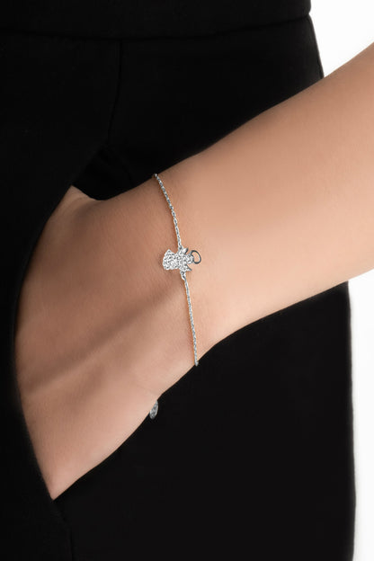 Little Angel 18 Ayar Beyaz Altın Kaplama 19 Cm Gümüş Bileklik 1174510199
