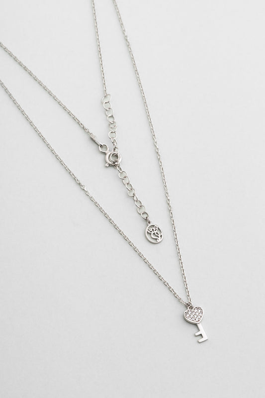 Aşk Anahtarı 18 Ayar Beyaz Altın Kaplama 45 Cm Gümüş Kolye 1174640199