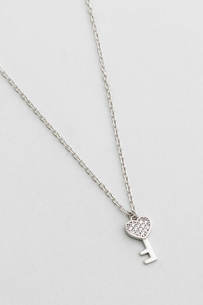 Aşk Anahtarı 18 Ayar Beyaz Altın Kaplama 45 Cm Gümüş Kolye 1174640199