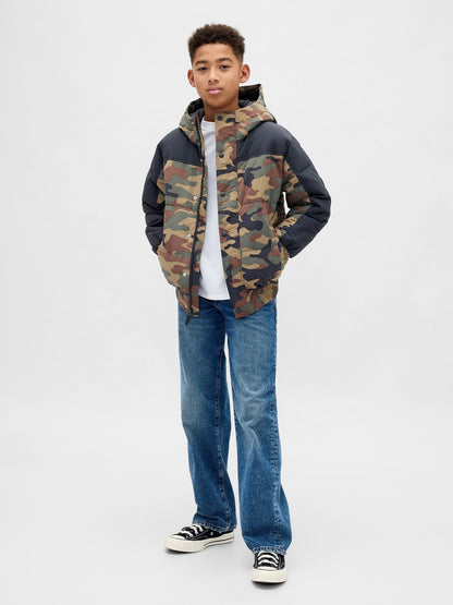 Kamuflaj Puffer Şişme Mont