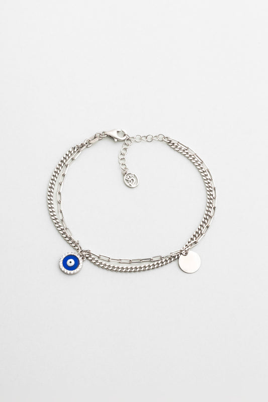 Nazar Figürlü 18 Ayar Beyaz Altın Kaplama 19 Cm Gümüş Minimal Bileklik 1175305799