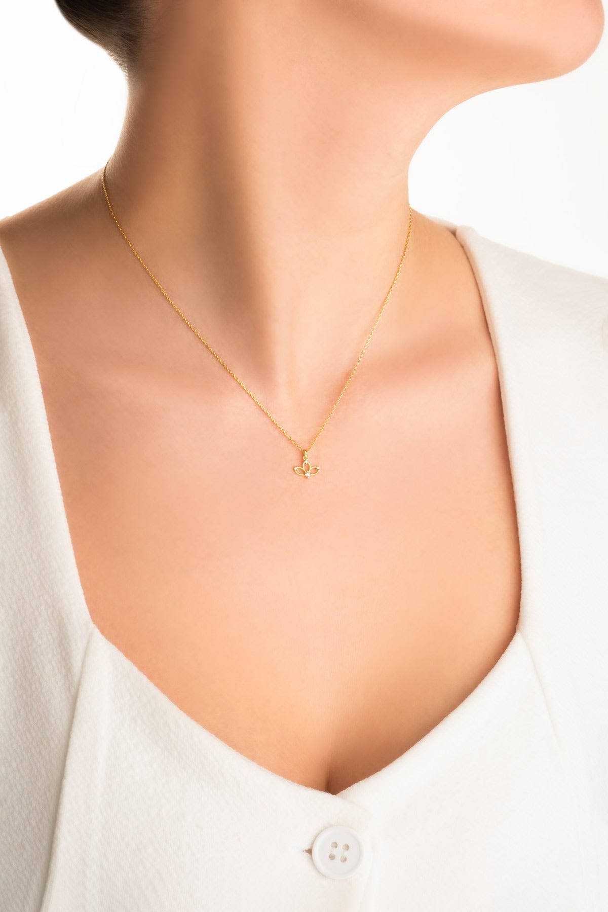Lotus Çiçeği 18 Ayar Sarı Altın Kaplama 44 Cm Gümüş Kolye 1180380144