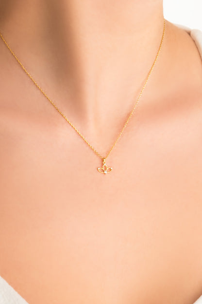 Lotus Çiçeği 18 Ayar Sarı Altın Kaplama 44 Cm Gümüş Kolye 1180380144