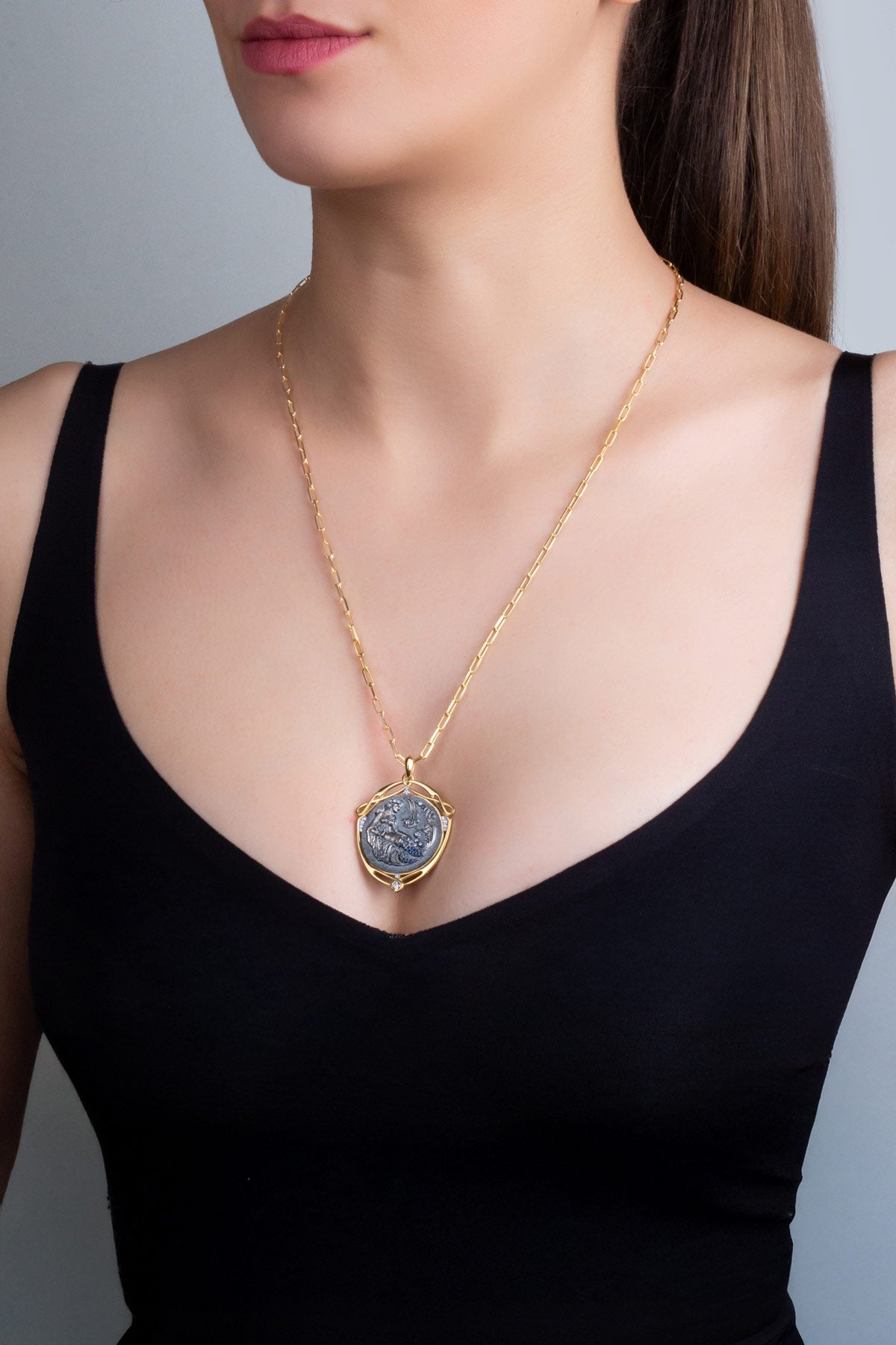 Demeter 18 Ayar Sarı Altın Kaplama 60 Cm Gümüş Madalyon Kolye 1180484499