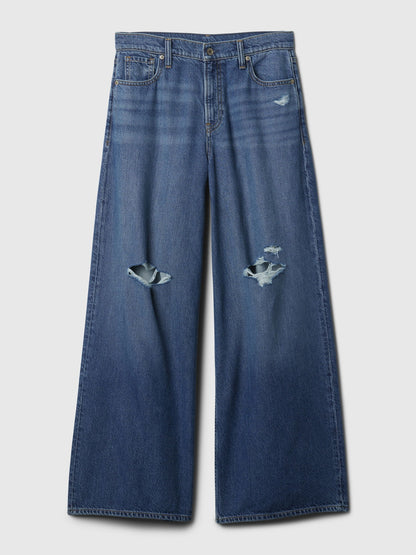 Koyu Mavi Mid Rise Ultrasoft Baggy Jean Pantolon