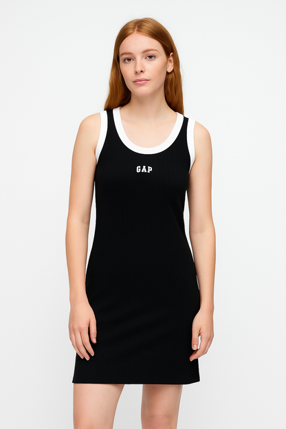 Siyah Logo Fitilli Tank Mini Elbise