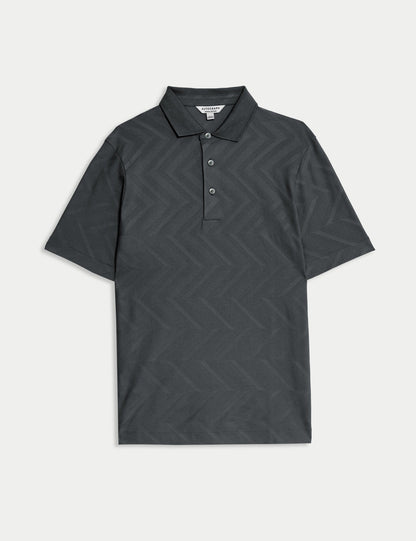 Saf Pamuk Geometrik Desenli Polo Üst