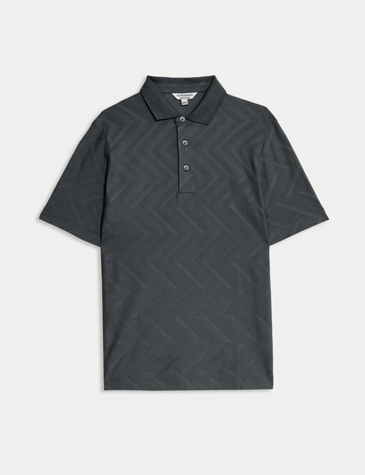 Saf Pamuk Geometrik Desenli Polo Üst