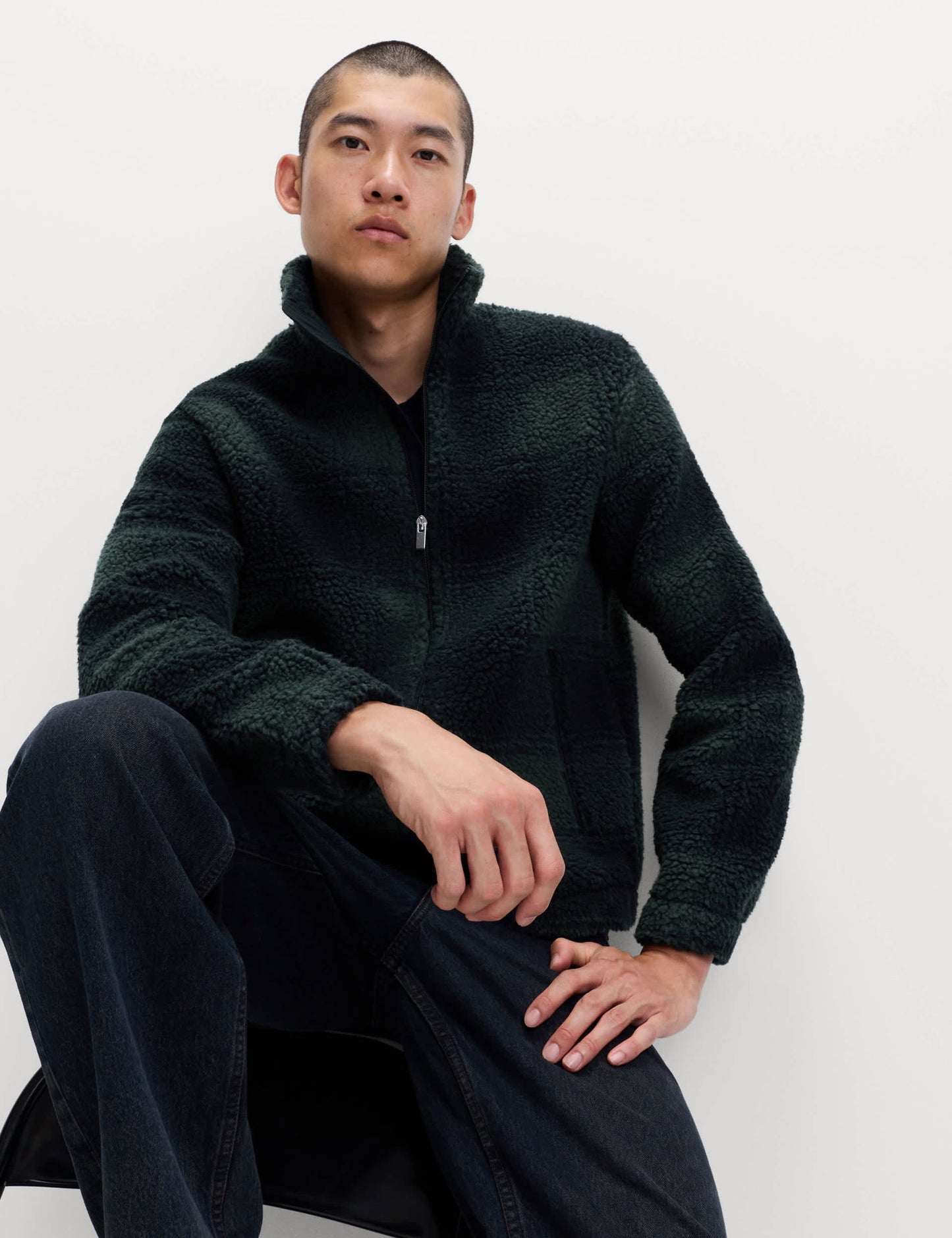 Ekose Desenli Fermuarlı Fleece Ceket