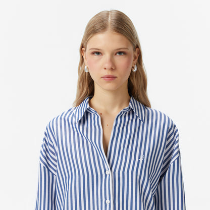 Nautica Kadın Mavi Oversize Çizgili Gömlek
