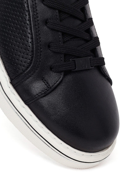Erkek Siyah Bağcıklı Deri Sneaker