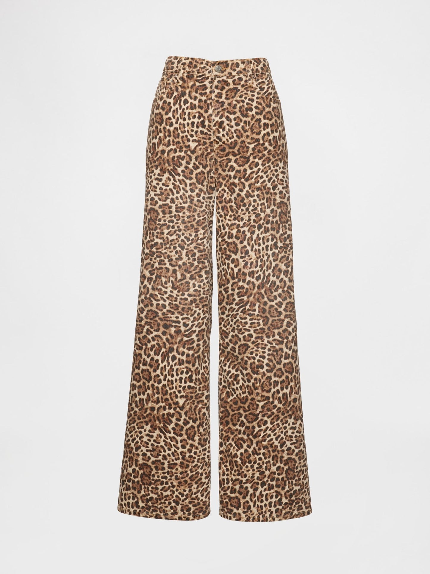 Kahverengi Mid Rise Ultrasoft Leopar Baggy Jean Pantolon