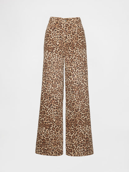 Kahverengi Mid Rise Ultrasoft Leopar Baggy Jean Pantolon
