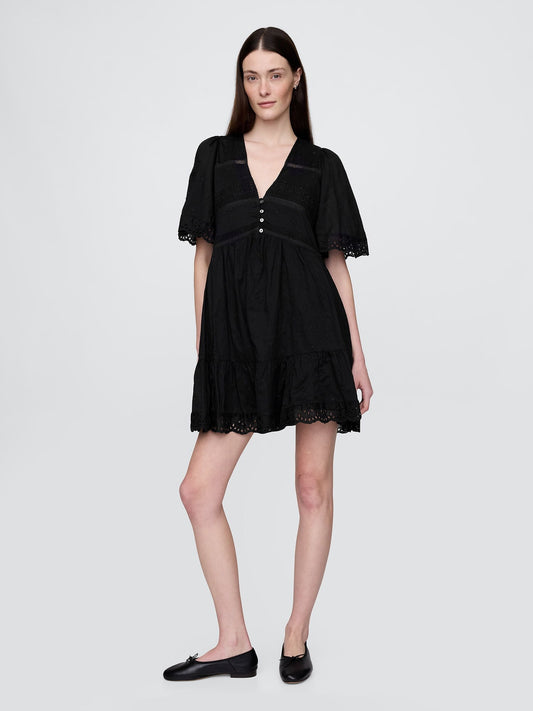 Siyah Eyelet Mini Elbise