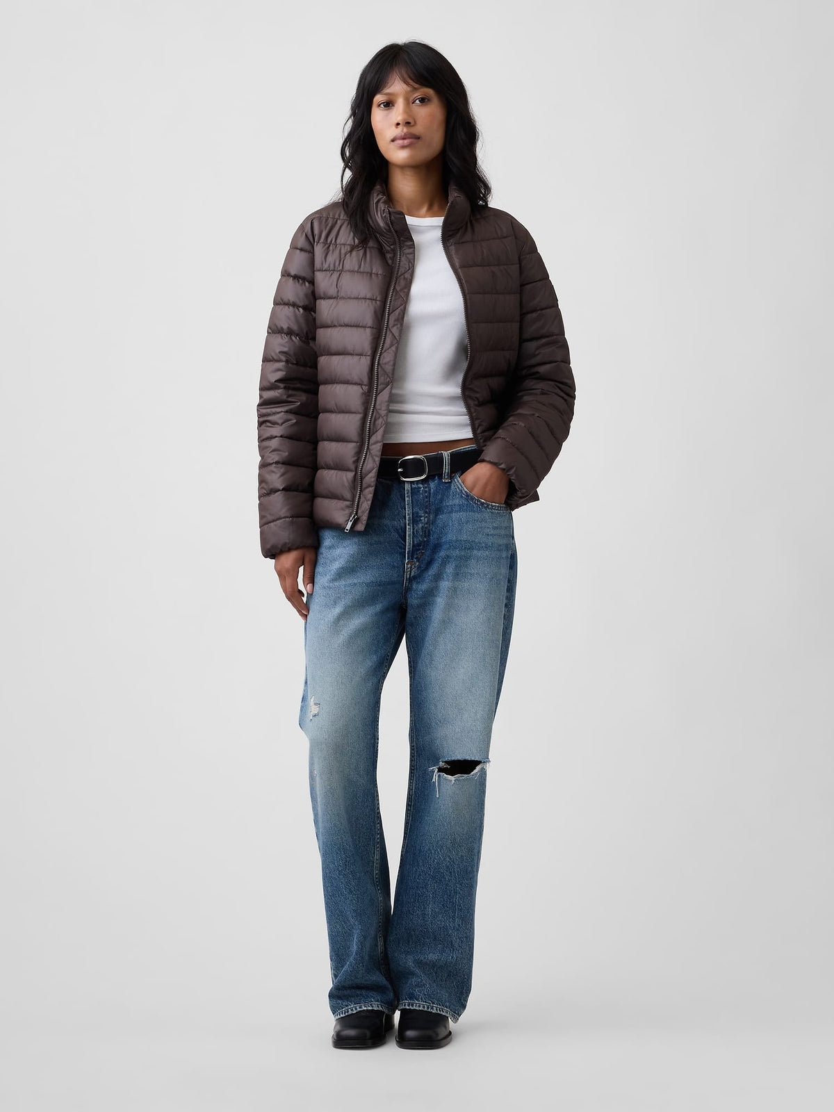 Siyah Relaxed Puffer Şişme Mont