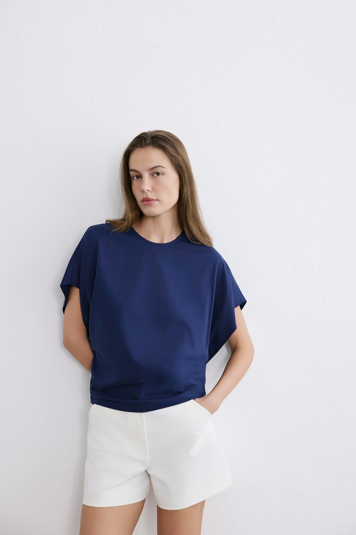 Sıfır Yaka Örme Lacivert T-shirt