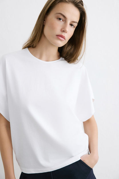 Sıfır Yaka Örme Beyaz T-shirt
