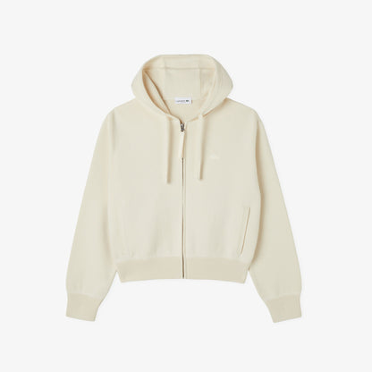 Lacoste Kadın Classic Fit Kapüşonlu Krem Hırka