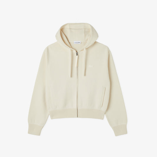 Lacoste Kadın Classic Fit Kapüşonlu Krem Hırka