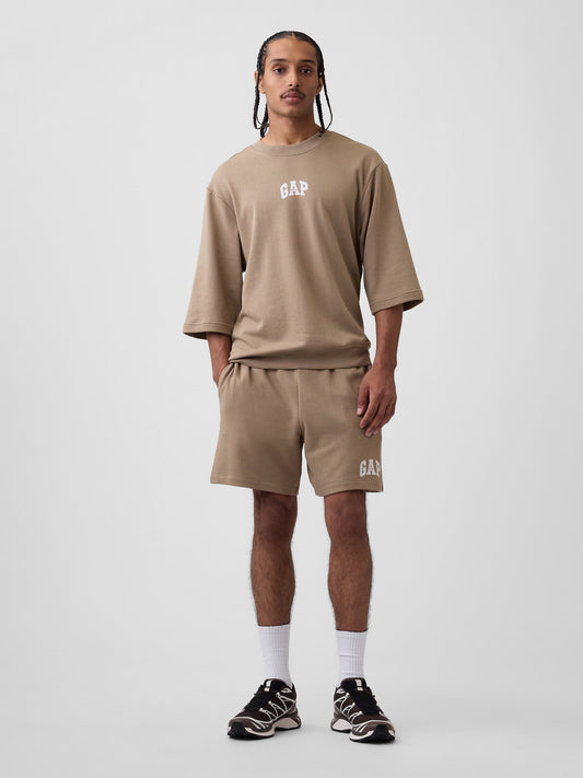 Kahverengi Relaxed Gap Logo Fransız Havlu Kumaş Şort