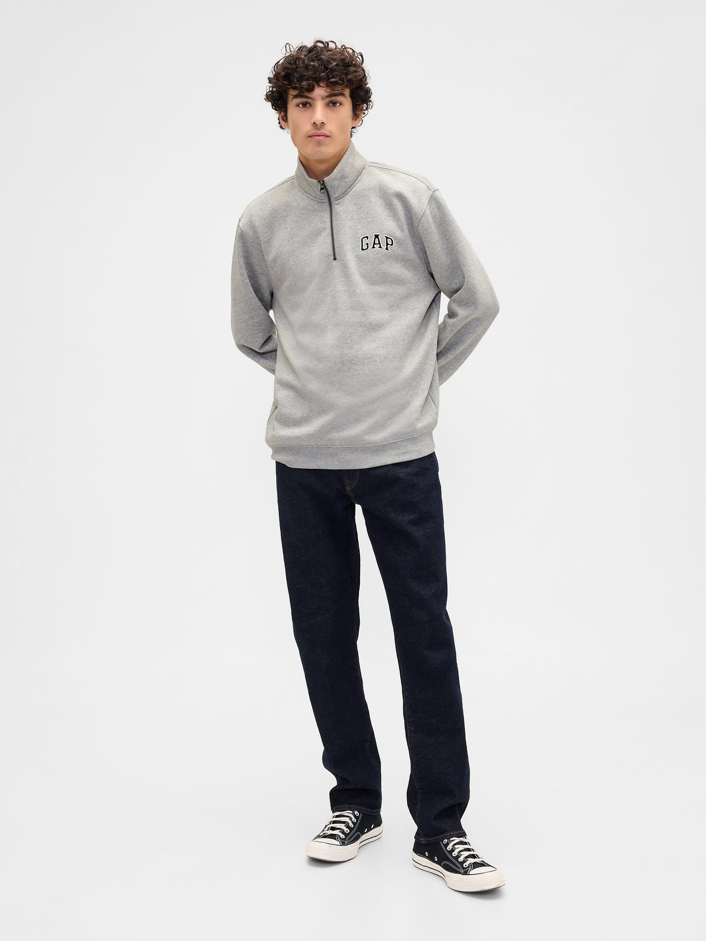 Gri Relaxed Gap Logo Yarım Fermuarlı Sweatshirt