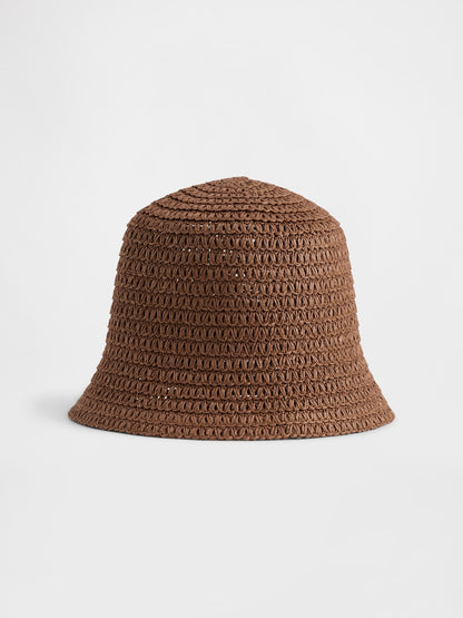 Kahverengi Straw Bucket Şapka