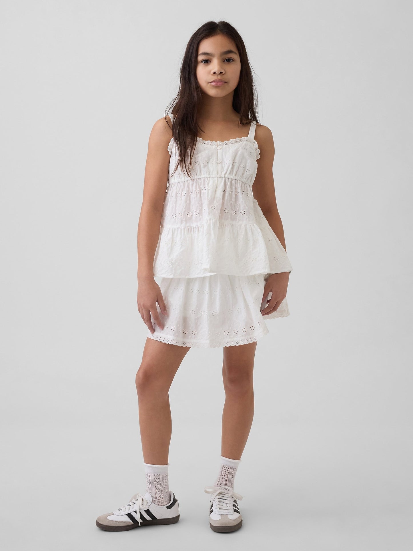 Beyaz Tiered Eyelet Tank Bluz