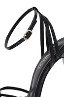 Kadın Siyah Bilekten Bağlamalı Ince Yüksek Topuklu Rugan Deri Sandalet