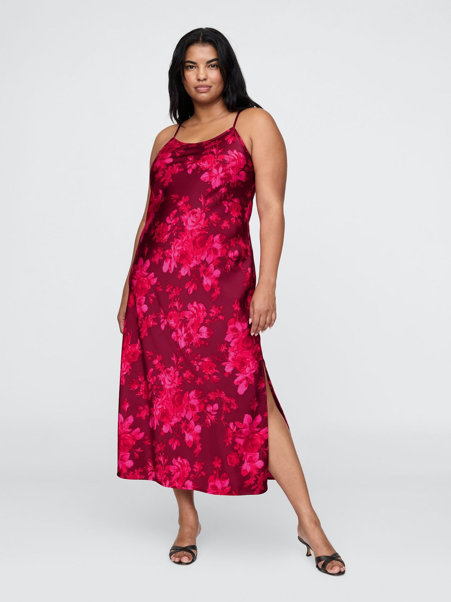 Pembe Geri Dönüştürülmüş Saten Slip Maxi Elbise