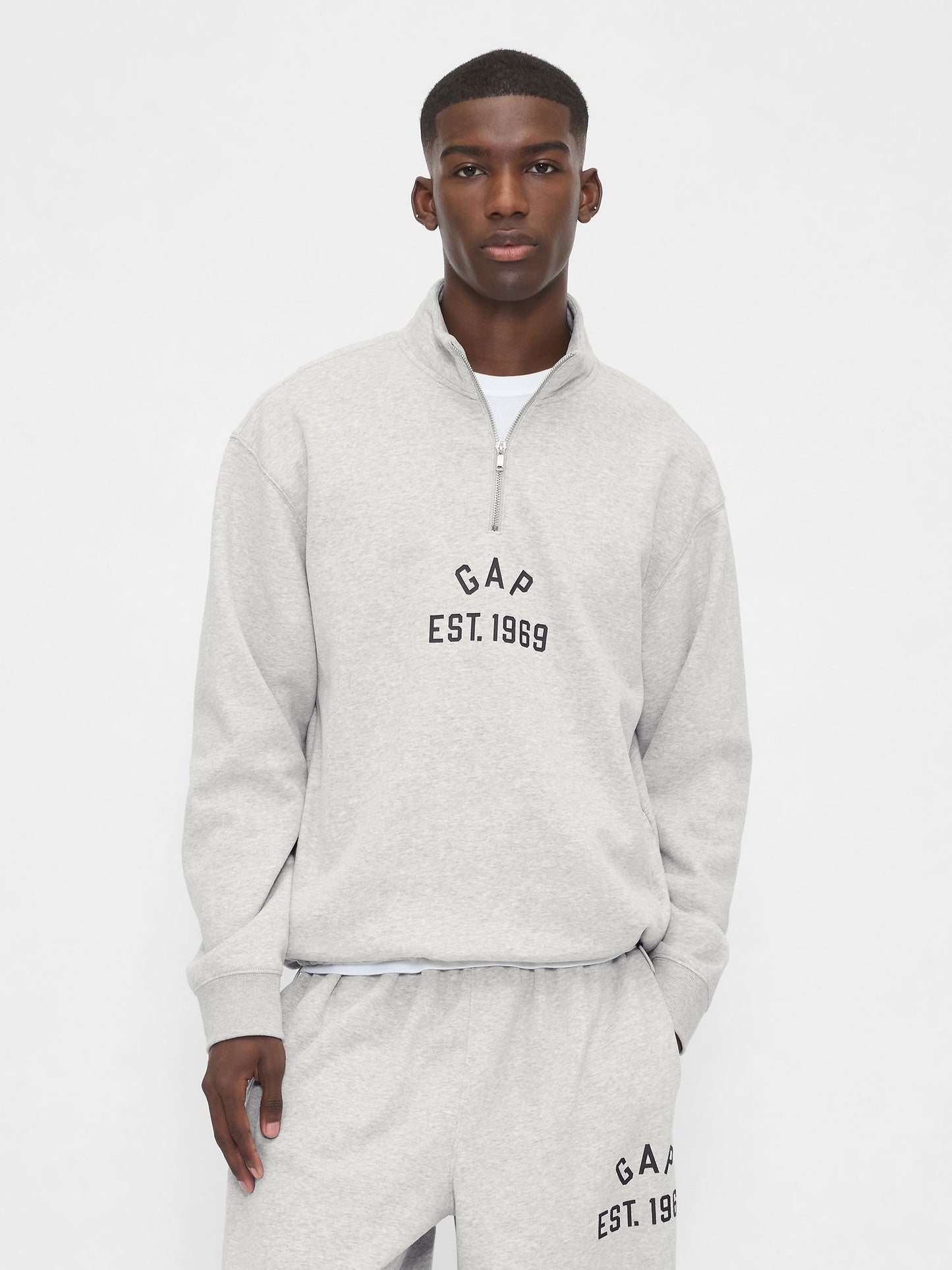 Gri Vintagesoft Oversized Gap Logo Yarım Fermuarlı Sweatshirt
