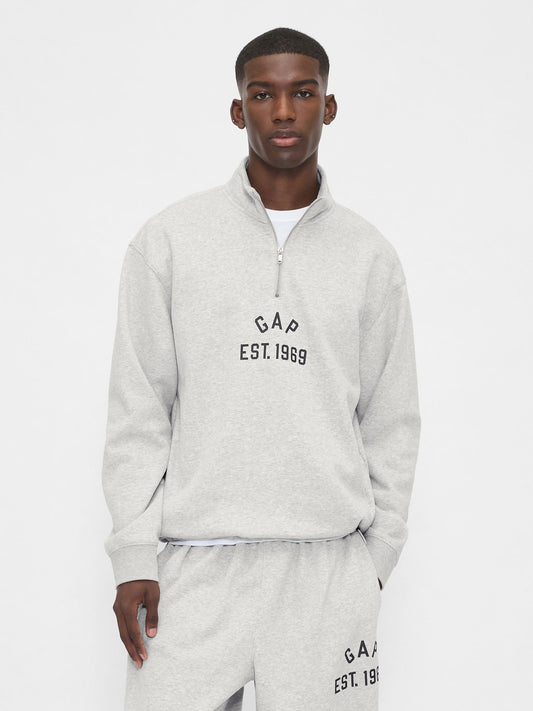 Gri Vintagesoft Oversized Gap Logo Yarım Fermuarlı Sweatshirt