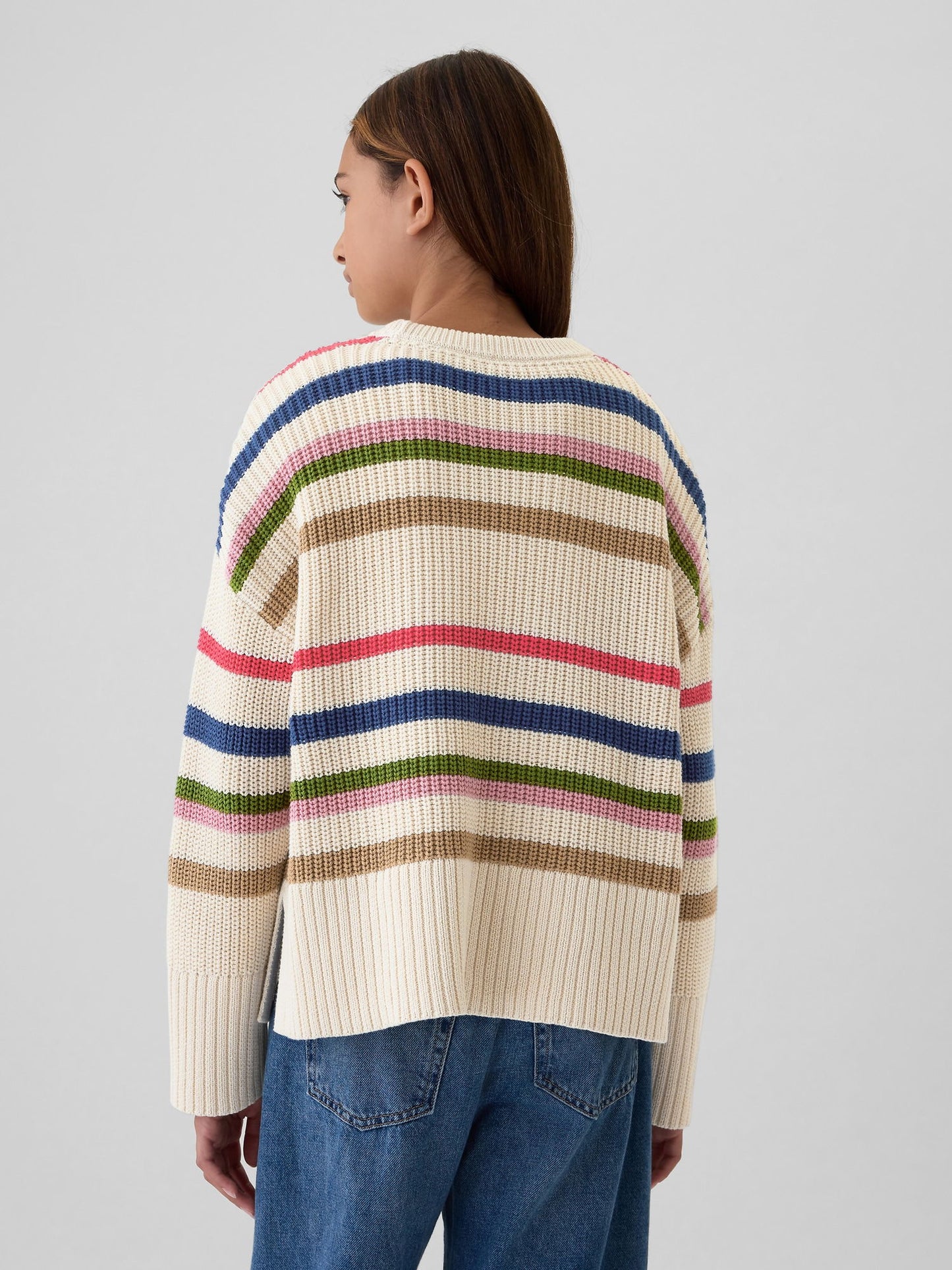 Çok Renkli Çizgili Oversize Kazak