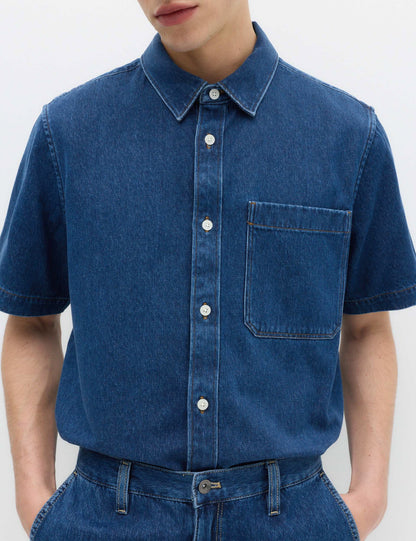 Saf Pamuklu Denim Kısa Kollu Gömlek