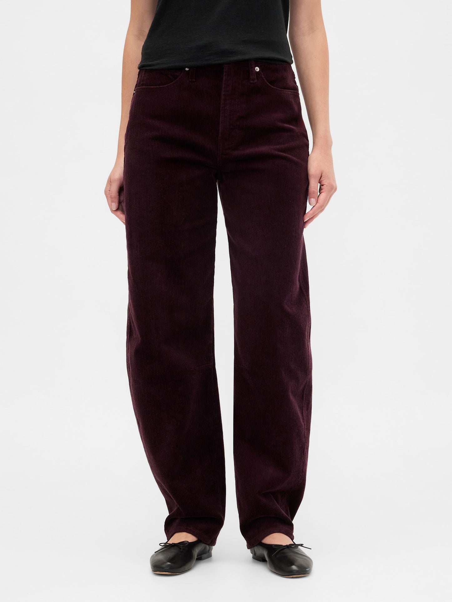 Bordo High Rise Barrel Corduroy Pantolon