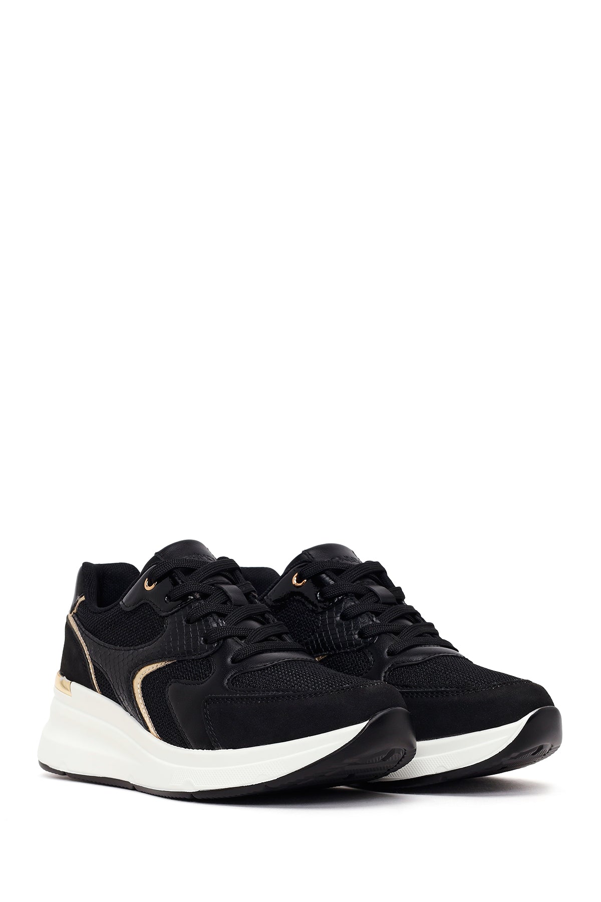 Kadın Siyah Bağcıklı Dolgu Topuklu Sneaker