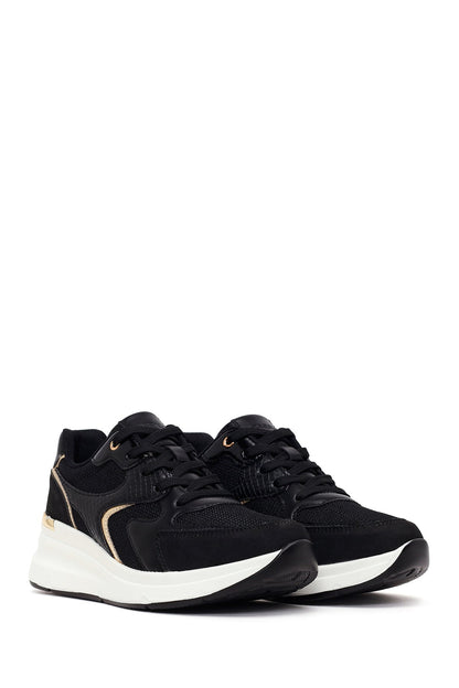 Kadın Siyah Bağcıklı Dolgu Topuklu Sneaker
