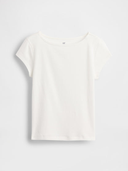 Beyaz Cap-sleeve Fitted T-shirt