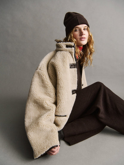 Bej Recycled Sherpa & Vegan Deri Trim Mont