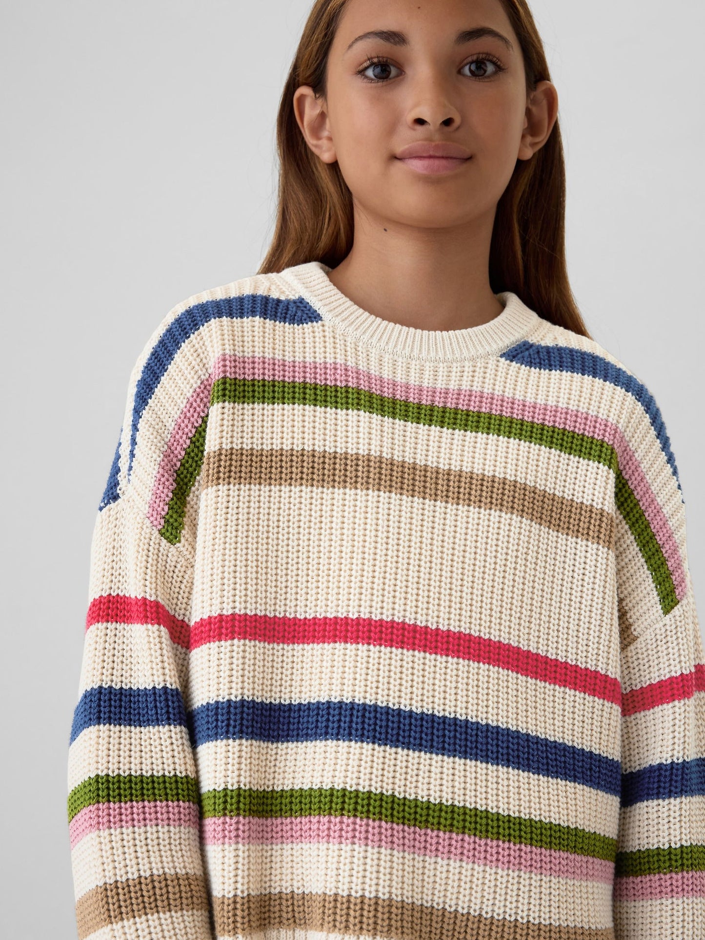 Çok Renkli Çizgili Oversize Kazak