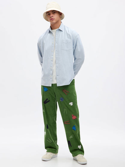 Yeşil Gap Re-issue × Sean Wotherspoon Işlemeli Kadife Relaxed Pantolon
