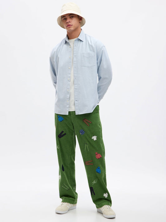 Yeşil Gap Re-issue × Sean Wotherspoon Işlemeli Kadife Relaxed Pantolon