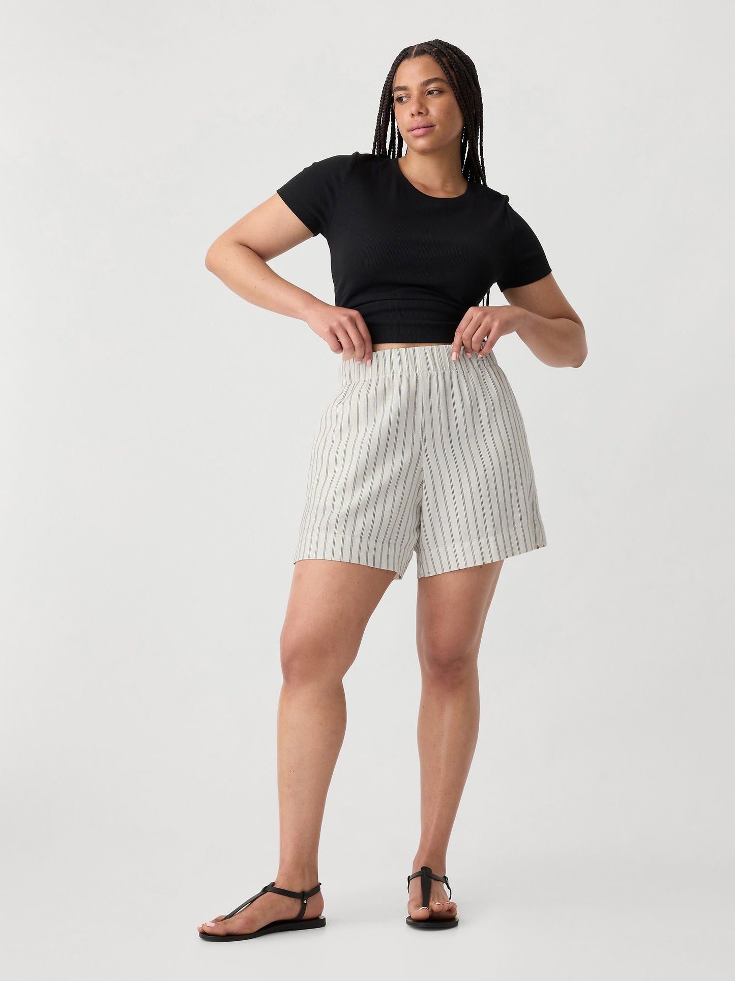 Kırık Beyaz 6'' Keten Karışımlı Pull-on Şort