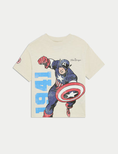 ?saf Pamuklu Captain America:trade_mark: Tişört - 2-8 Yaş?