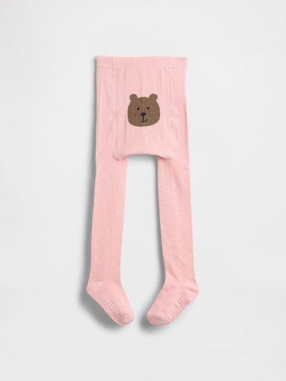 Pembe Pointelle Bear Baskılı Külotlu Çorap