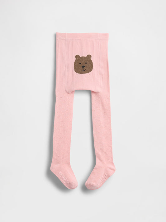 Pembe Pointelle Bear Baskılı Külotlu Çorap