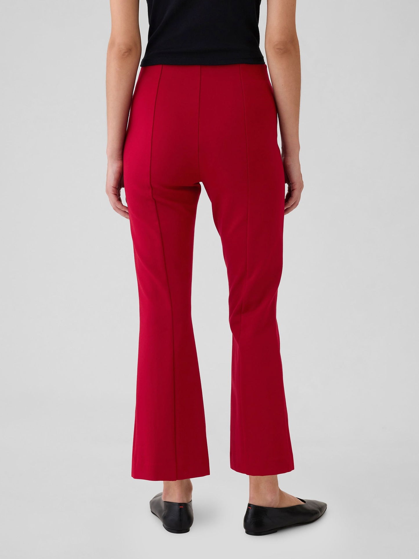 Kırmızı High Rise Double Knit Crop Kick Pantolon