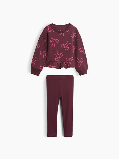Mor Peplum Sweatshirt & Tayt Two-piece Set