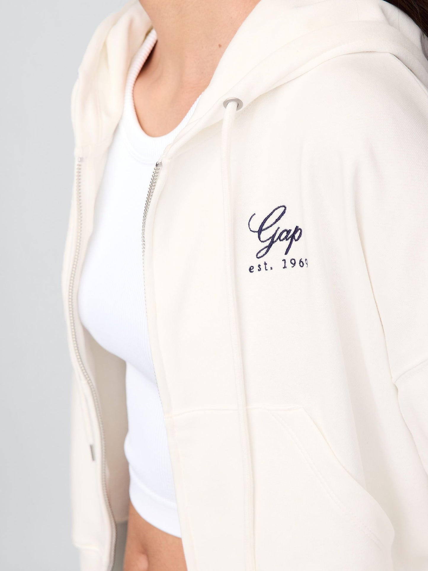 Beyaz Vintagesoft Fermuarlı Gap Logo Sweatshirt