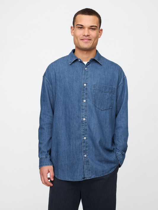 Koyu Mavi Denim Big Gömlek